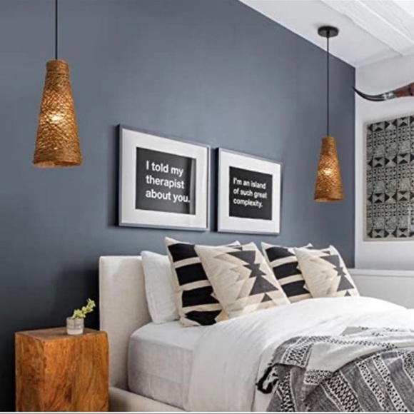 Set of 3 Ahaloye Mini Boho Woven Pendant Lighting, Farmhouse Brown - New In Box - Picture 5 of 8